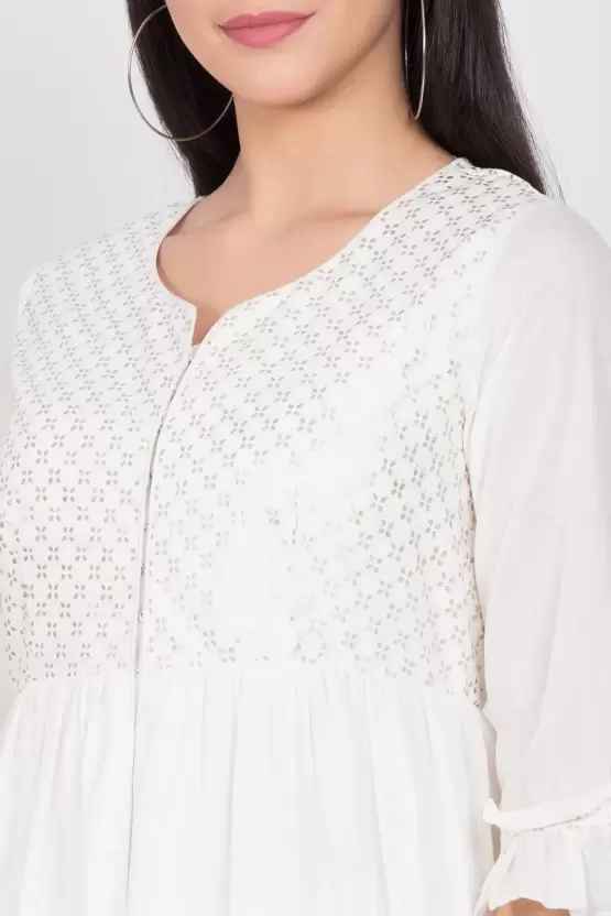 BIBA Flared White Kurta